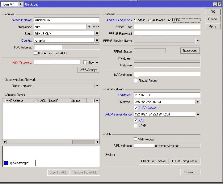 Настройка роутера mikrotik через quick set